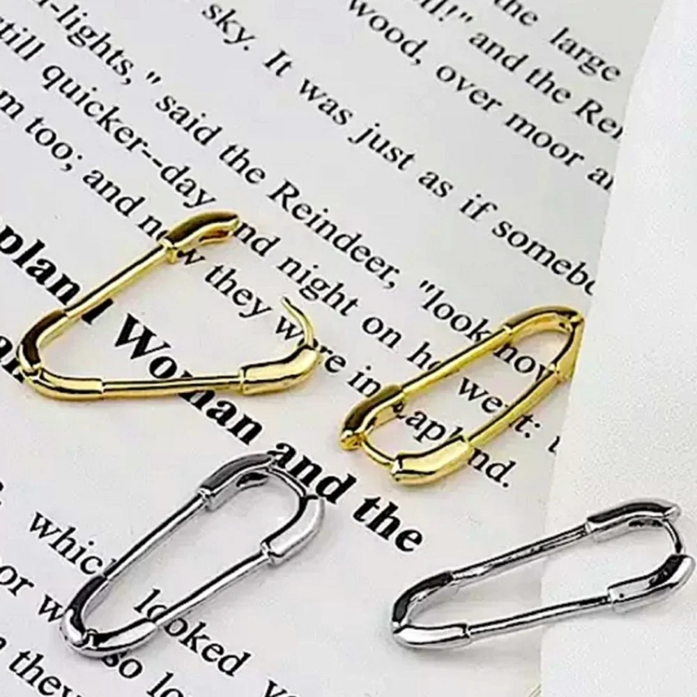 Safety Pin Gold Plated Earrings Sterling Silver